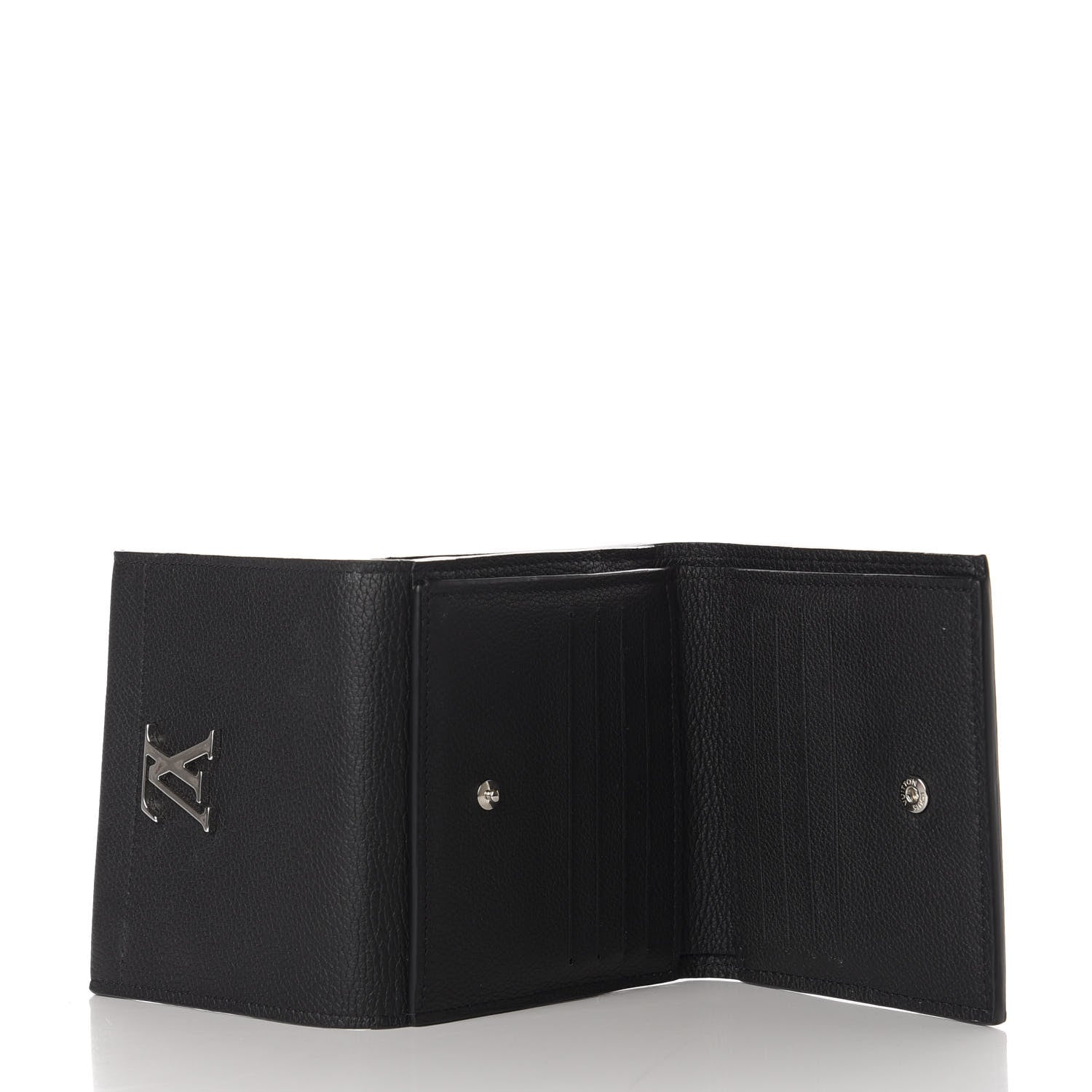 Louis Vuitton Calfskin LockMe II Compact Wallet Black 5 of 6