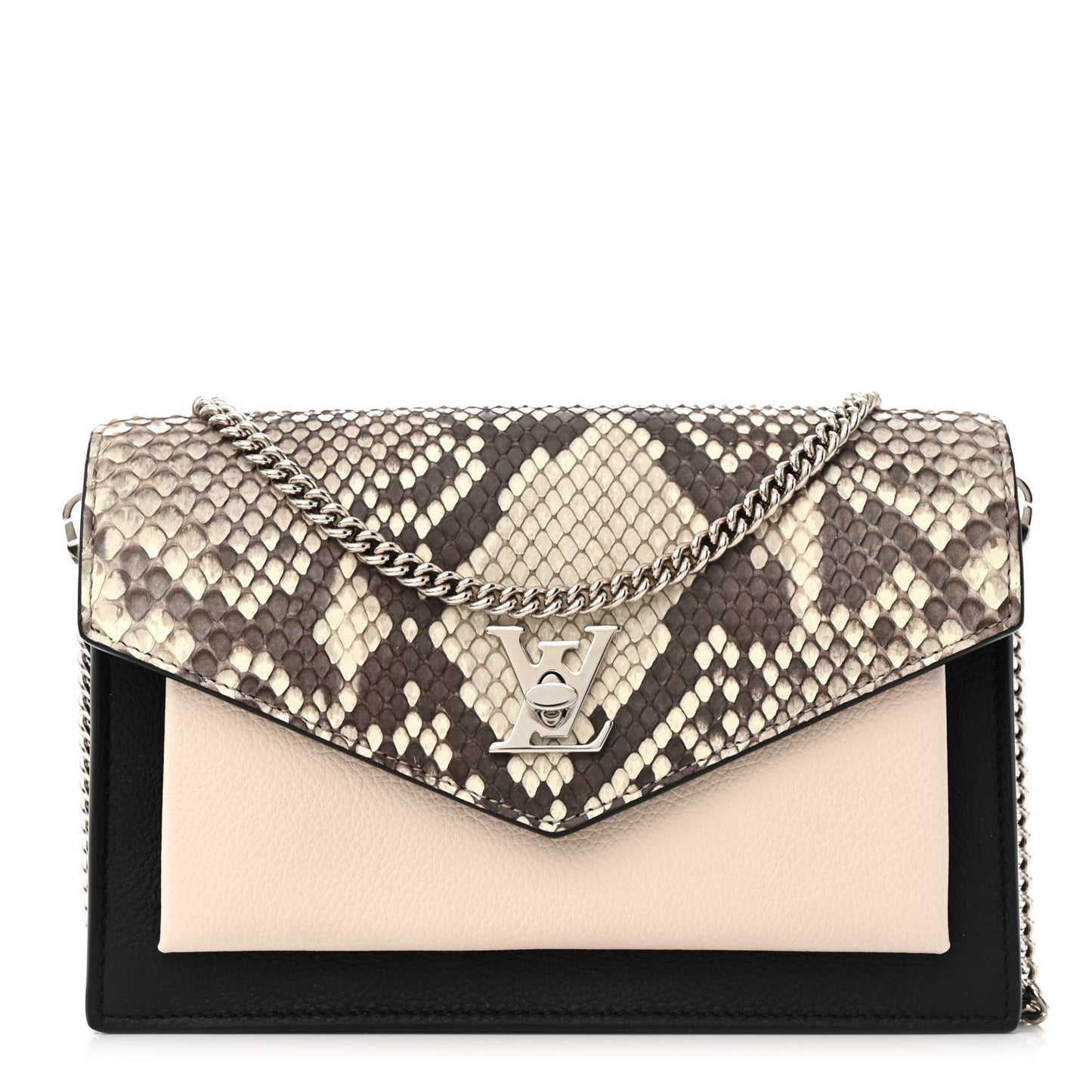 Soft Calfskin Snakeskin My Lockme Chain Bag Pochette Black