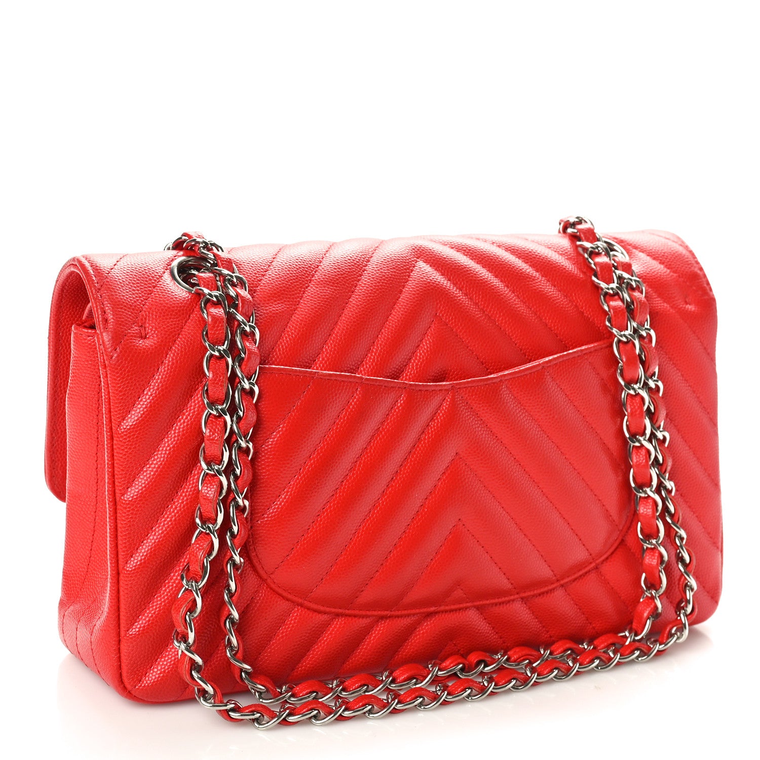 Chanel Caviar Chevron Quilted Medium Double Flap Red 2 of 10