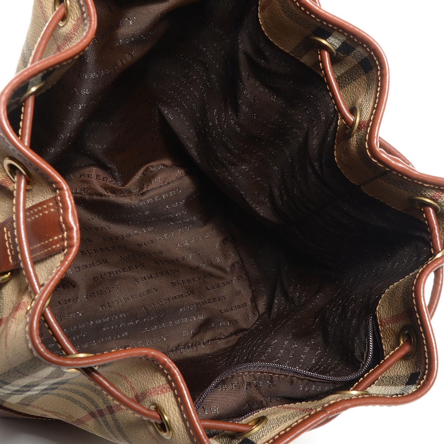 Haymarket Check Drawstring Bucket Bag Tan