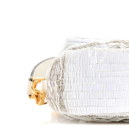 Fendi Sequin Paillettes Vitello Grace Sex and the City Baguette White 8 of 10