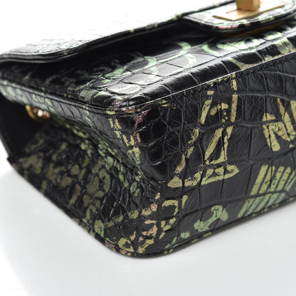 Chanel Calfskin Crocodile Embossed Graffiti 2.55 Mini Cocodile Reissue Flap Black Pink 9 of 11