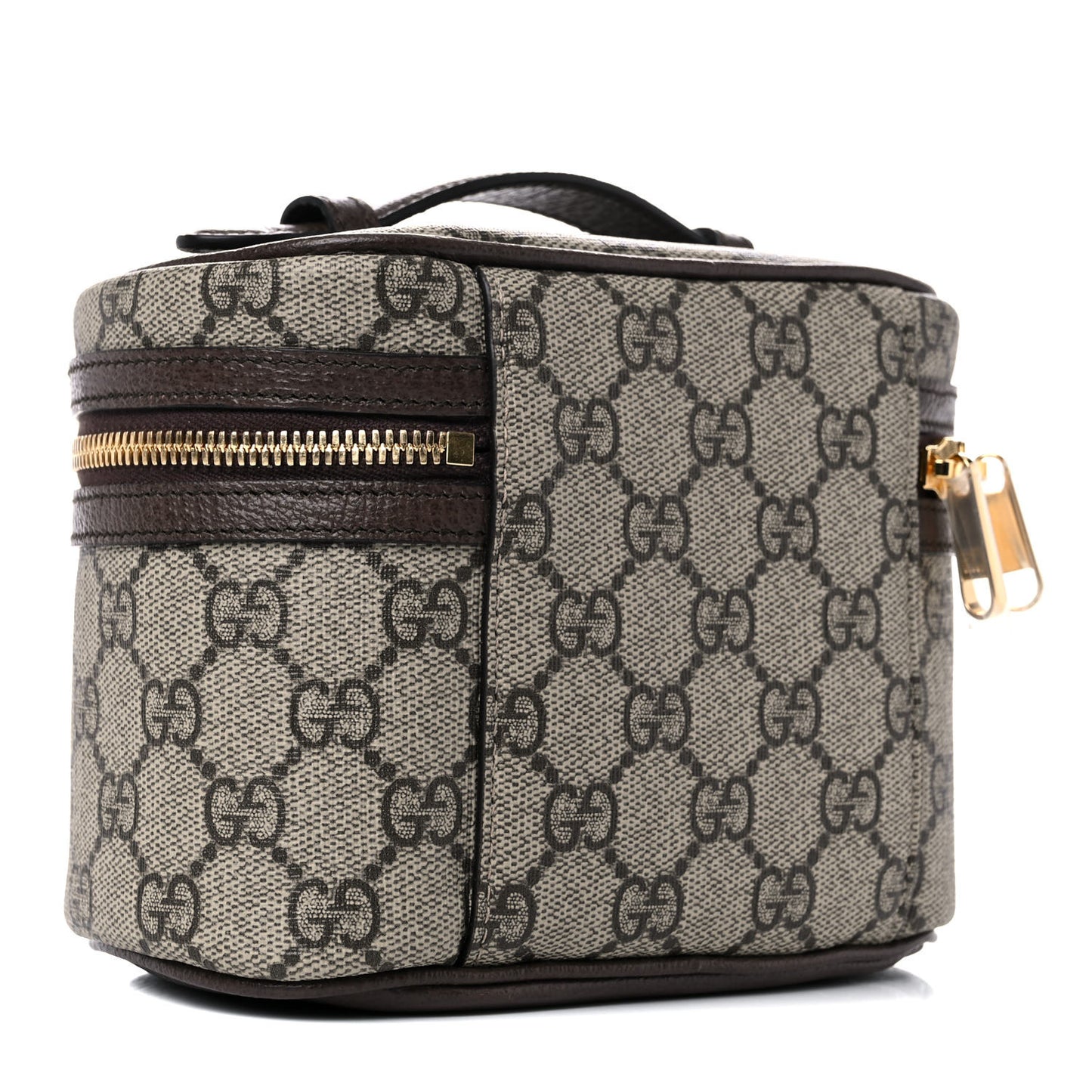 GG Supreme Monogram Textured Calfskin Web Ophidia Vanity Cosmetic Case Beige Ebony New Acero