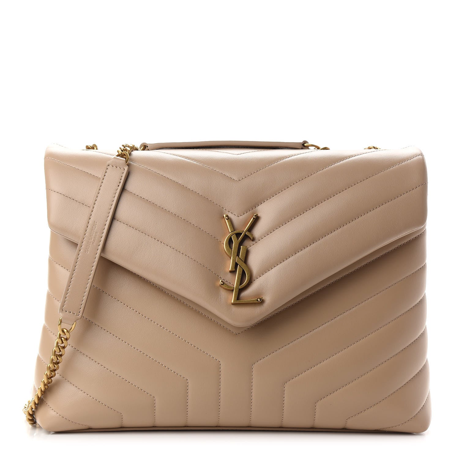 Saint Laurent Calfskin Y Quilted Monogram Medium Loulou Chain Satchel Dark Beige 1 of 9