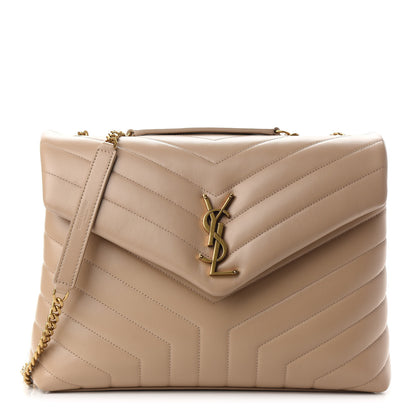 Saint Laurent Calfskin Y Quilted Monogram Medium Loulou Chain Satchel Dark Beige 1 of 9