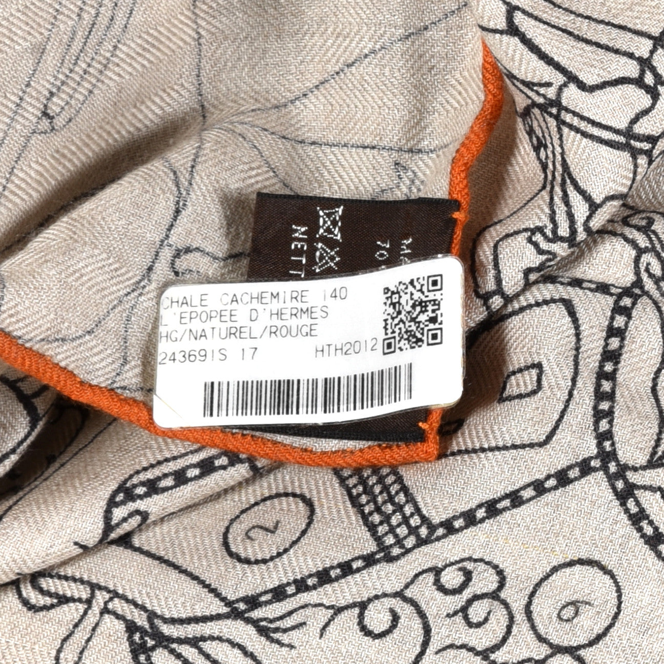 Cashmere Silk L'Epopee D'Hermes Shawl 140 Naturel Rouge
