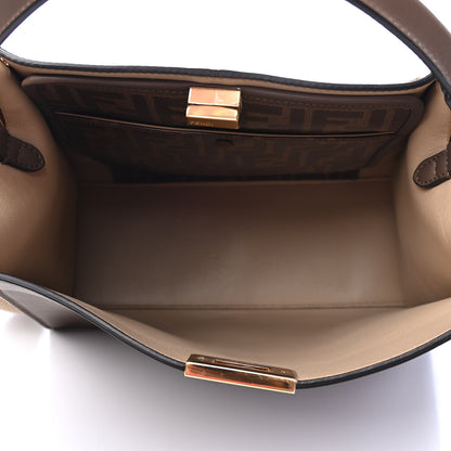Fendi Vitello Seta Glazed Fabric FF 1974 Medium Peekaboo X-Lite Maya Mogano Panna 4 of 7