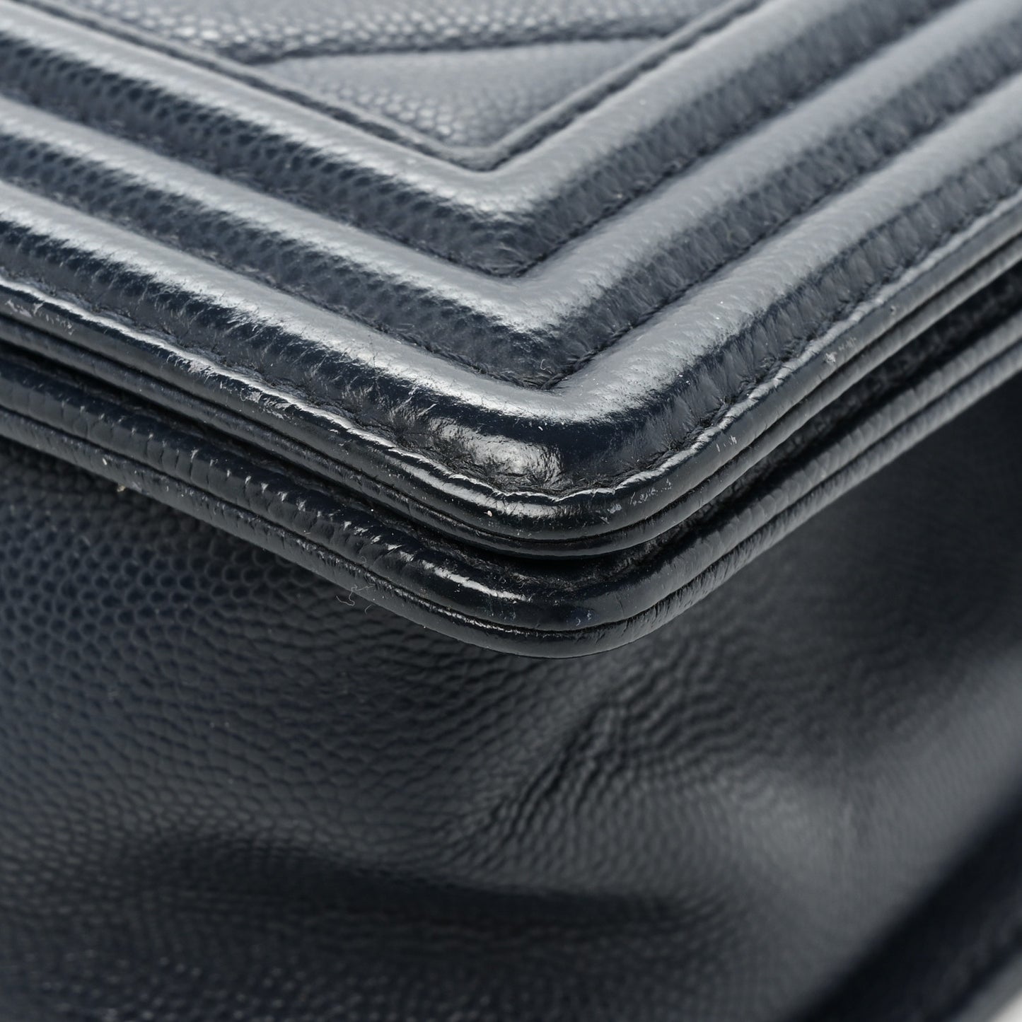 Caviar Chevron Quilted Medium Boy Flap Navy