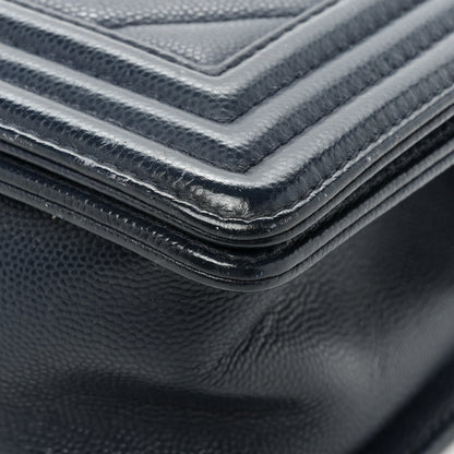 Chanel Caviar Chevron Quilted Medium Boy Flap Navy 15 of 19