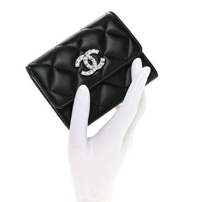 Chanel Lambskin Quilted Flap Baguette Crystal Card Holder Wallet Black 2 of 9