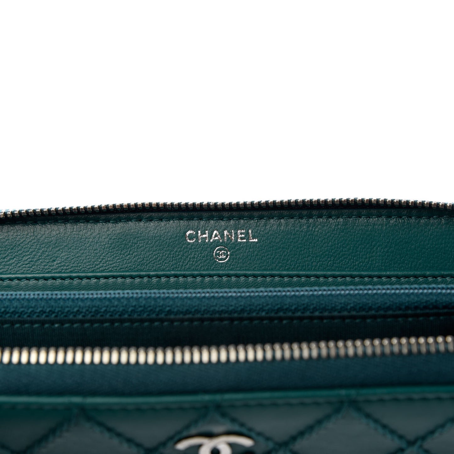 Lambskin Diamond Stitched Large Zip Around Wallet Dark Green