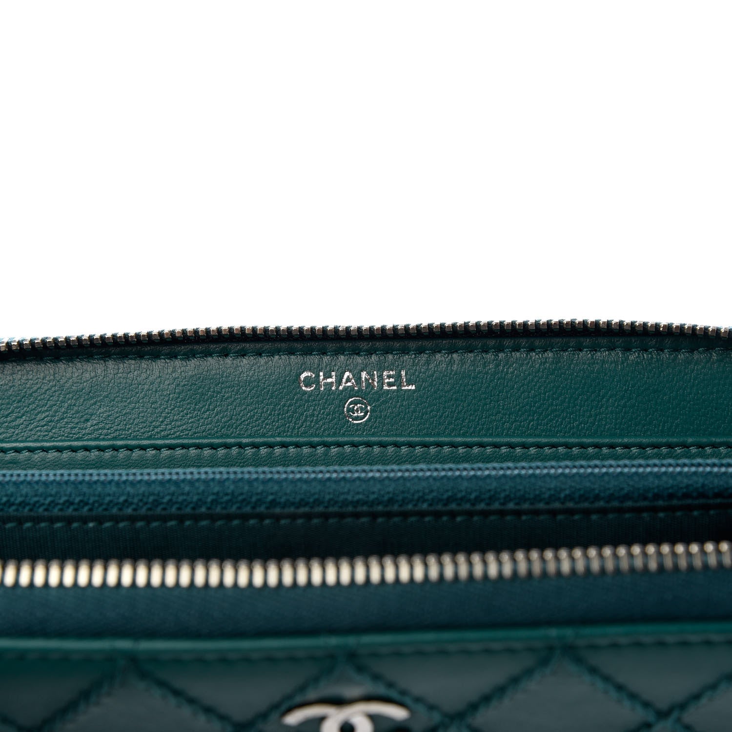 Chanel Lambskin Diamond Stitched Large Zip Around Wallet Dark Green 6 of 9