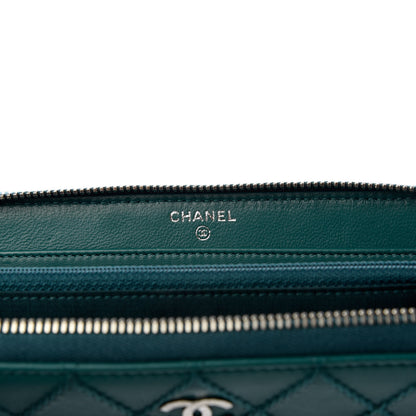 Chanel Lambskin Diamond Stitched Large Zip Around Wallet Dark Green 6 of 9