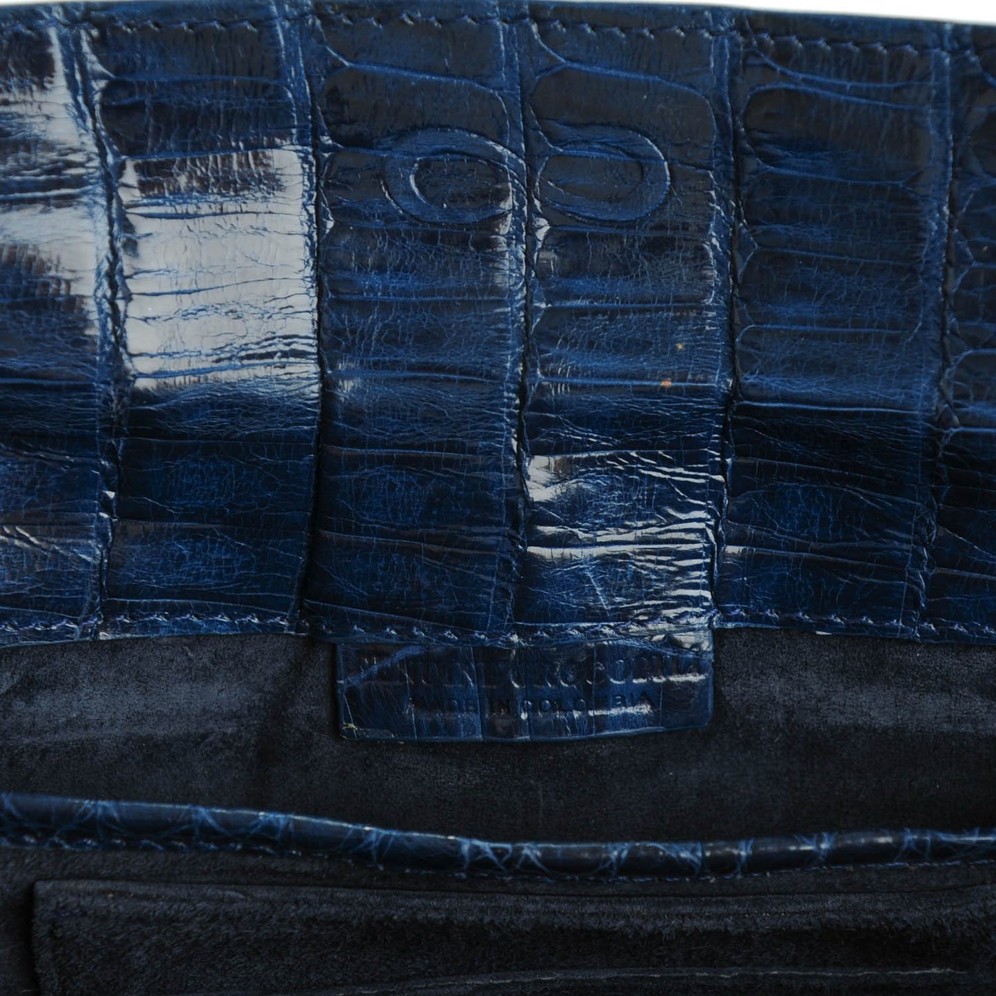 Glossy Crocodile Foldover Clutch Blue