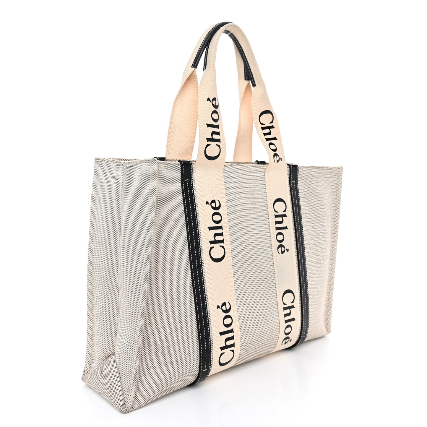 Cotton Calfskin Large Woody Ribbon Tote White Blue