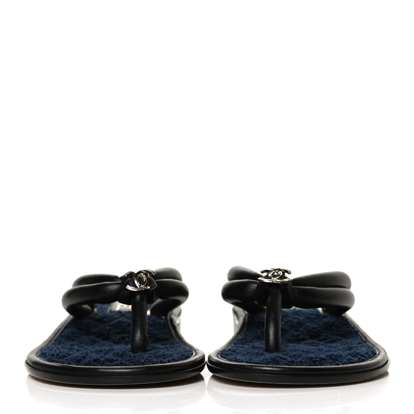 Lambskin Fabric CC Thong Sandals 36.5 Black Dark Navy