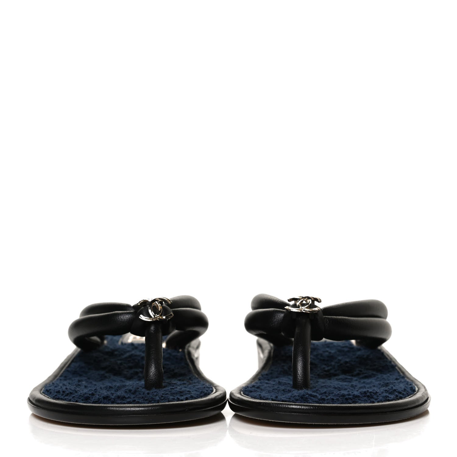Chanel Lambskin Fabric CC Thong Sandals 36.5 Black Dark Navy 2 of 10