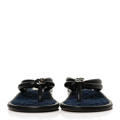 Chanel Lambskin Fabric CC Thong Sandals 36.5 Black Dark Navy 2 of 10