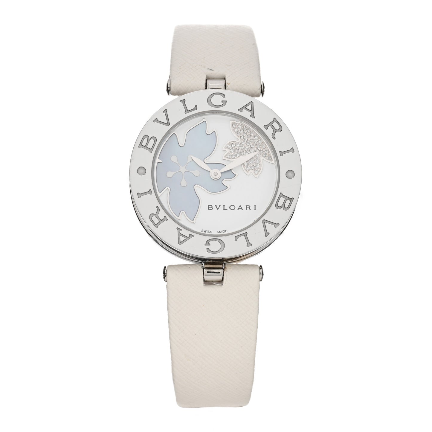Stainless Steel Calfskin Diamond Mother of Pearl 30mm B.zero1 Floral Quartz Watch