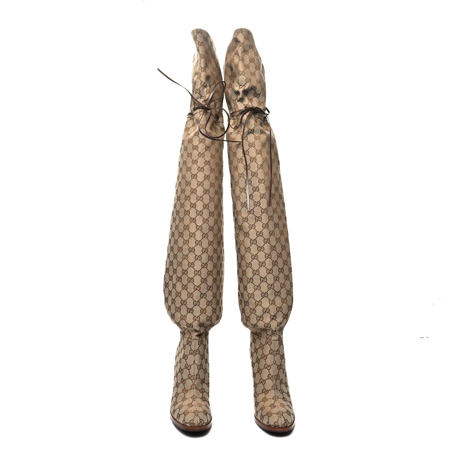Gucci Monogram Over the Knee Boots 40 Beige Ebony 2 of 6
