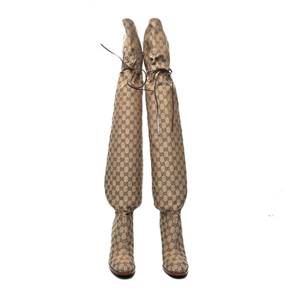 Gucci Monogram Over the Knee Boots 40 Beige Ebony 2 of 6