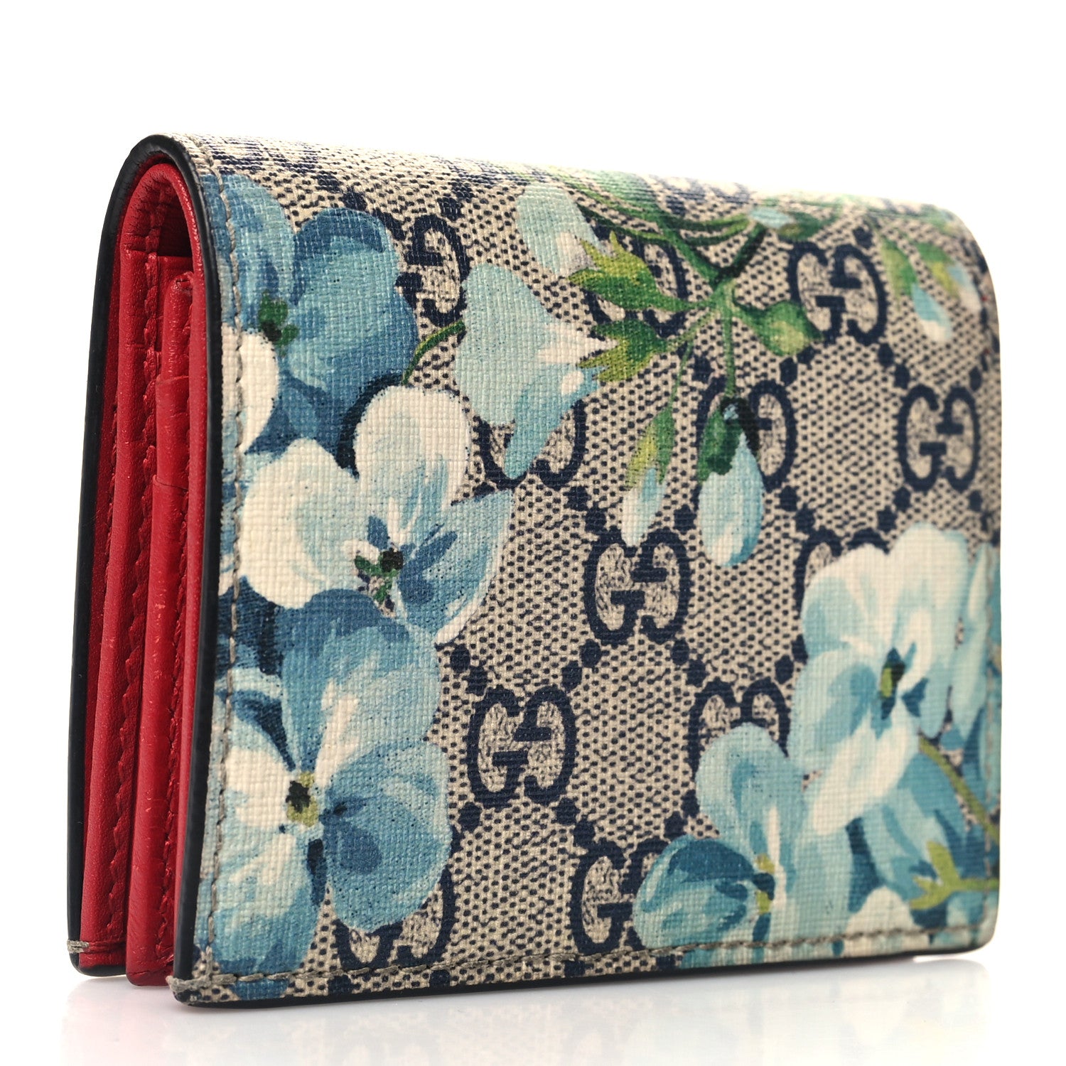Gucci GG Supreme Monogram Blooms Card Case Wallet Beige Blue Navy Hibiscus Red 3 of 8