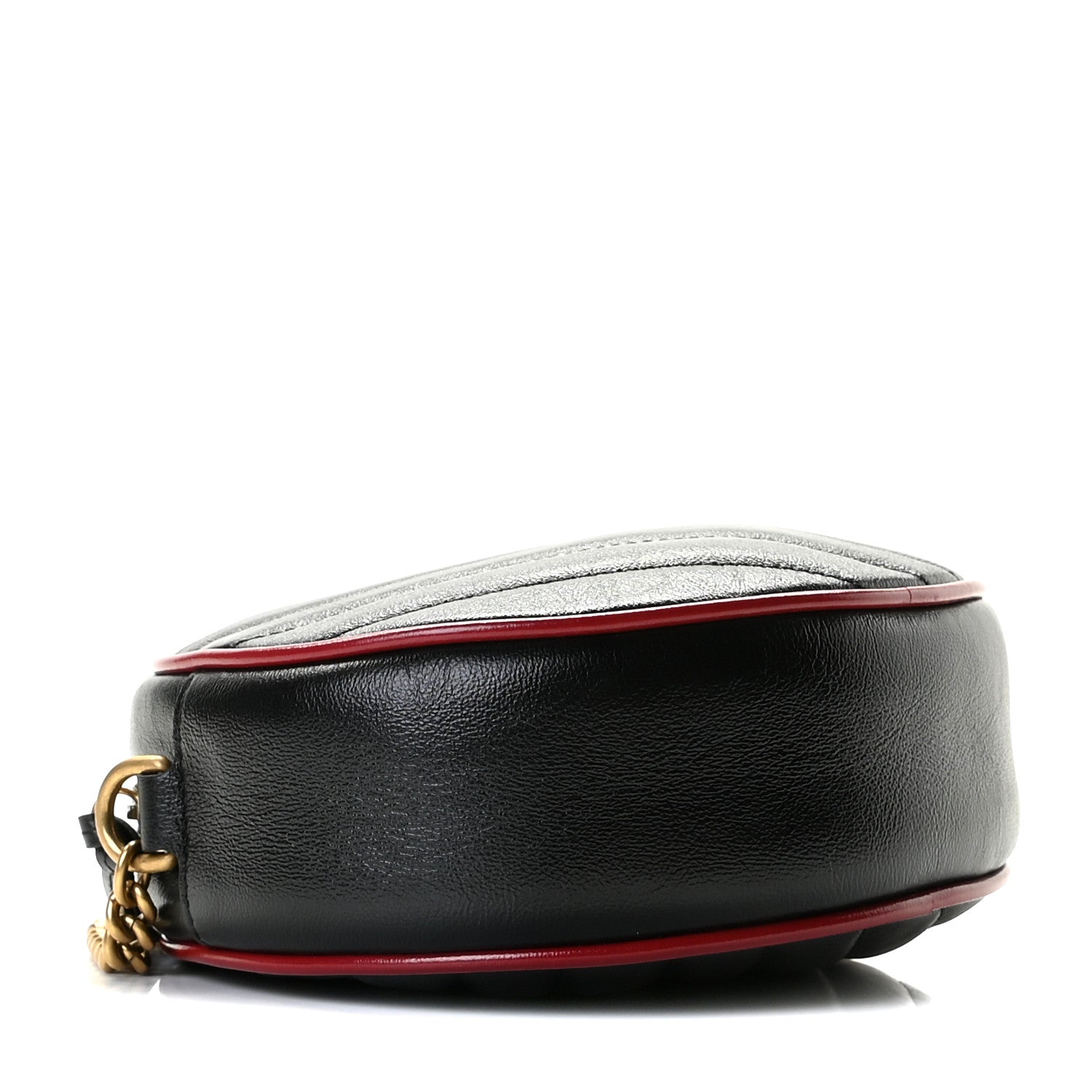 Gucci Vintage Effect Calfskin Matelasse Diagonal Mini Torchon GG Marmont Round Shoulder Bag Black Romantic Cherry 4 of 10