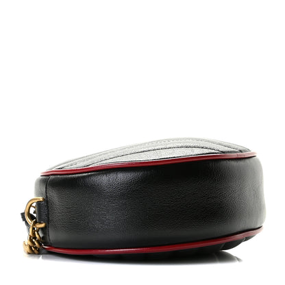 Gucci Vintage Effect Calfskin Matelasse Diagonal Mini Torchon GG Marmont Round Shoulder Bag Black Romantic Cherry 4 of 10