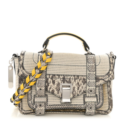 Proenza Schouler Lambskin Snakeskin Canvas Tiny PS1 Satchel Grey Yellow 1 of 14
