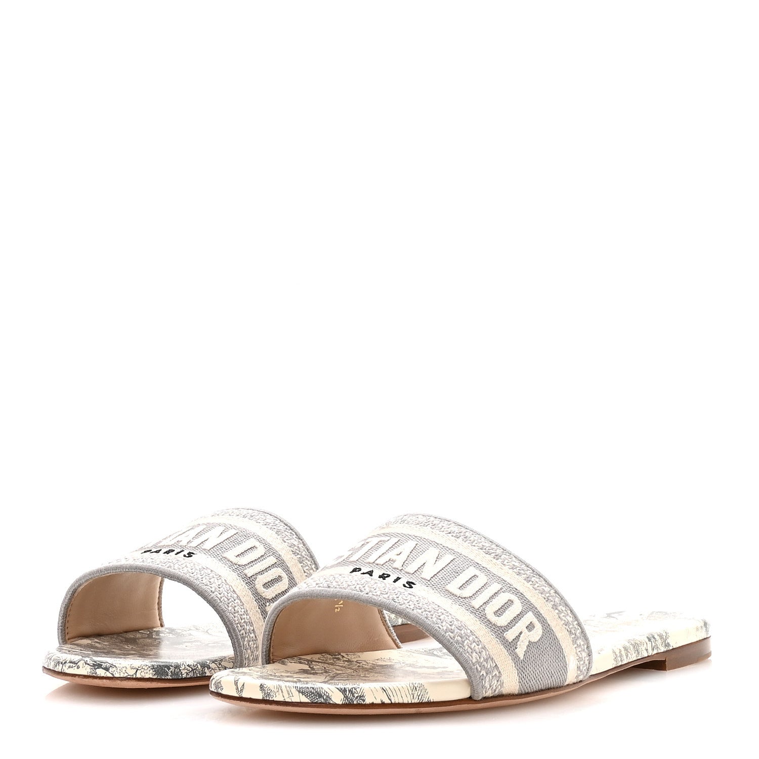 Christian Dior Canvas Toile De Jouy Embroidered Dway Flat Slide