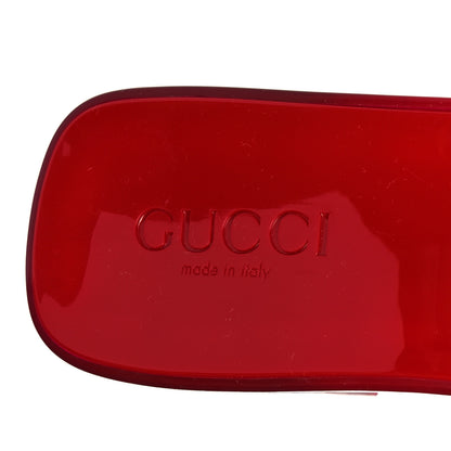 Gucci Rubber Gucci Logo Womens Platform 20/60mm Slide Sandals 38 Transparent Hibiscus Red 5 of 7