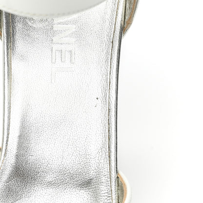 Chanel Laminated Lambskin Patent Cap Toe CC Turn-Lock Pumps 40 Silver White 11 of 13