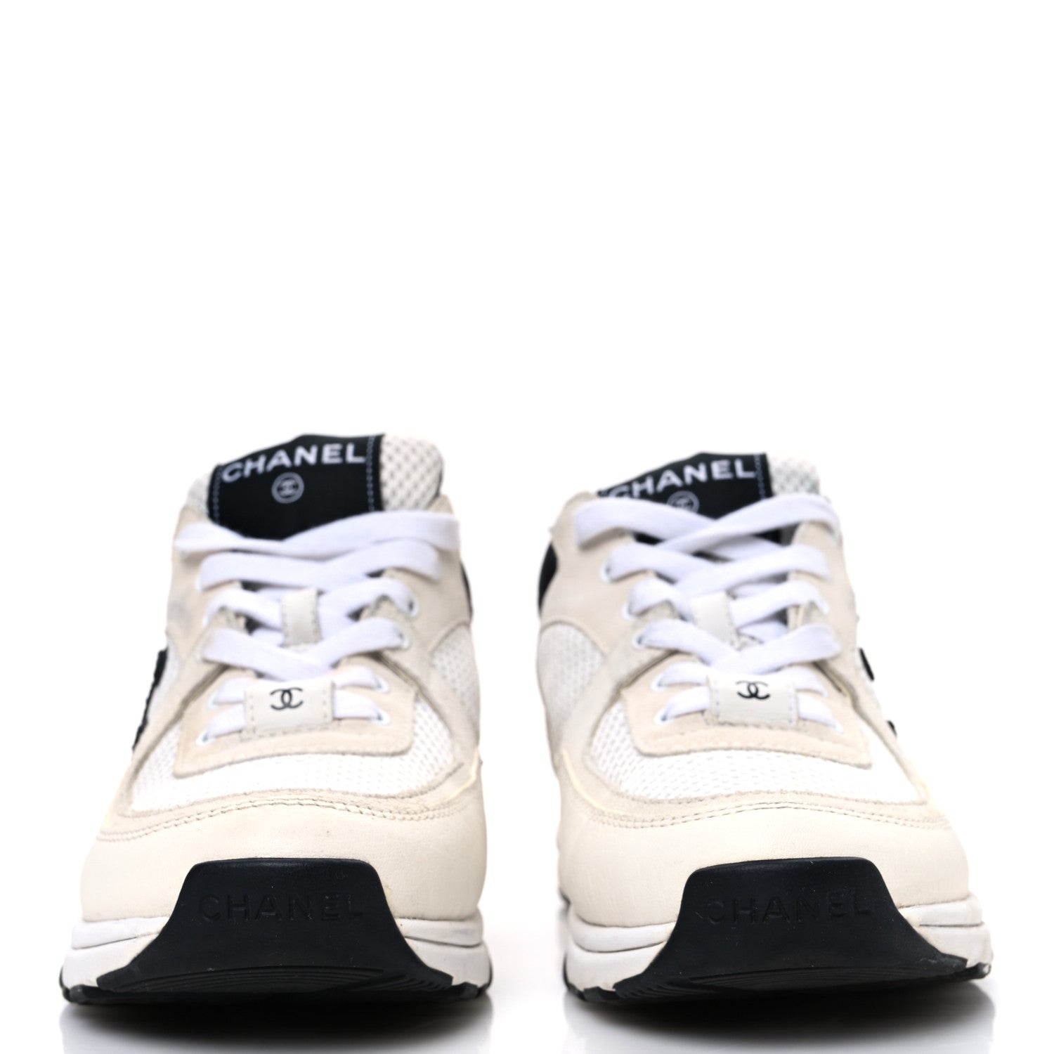 Chanel Mesh Suede Calfskin Grained Calfskin Womens CC Sneakers 36 White Black 3 of 11