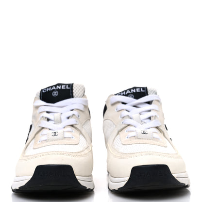 Chanel Mesh Suede Calfskin Grained Calfskin Womens CC Sneakers 36 White Black 3 of 11