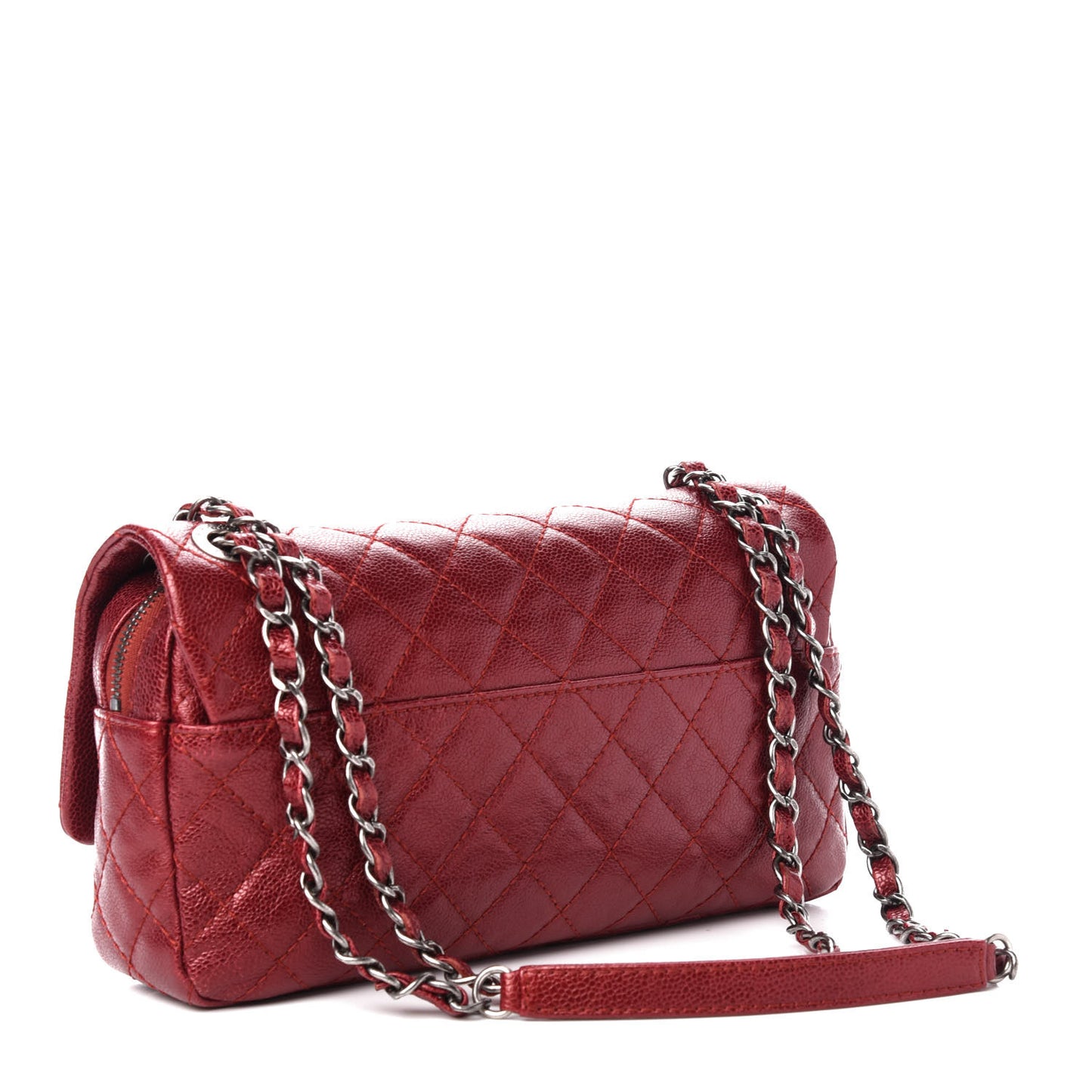 Iridescent Caviar Quilted Large Chic Flap Red
