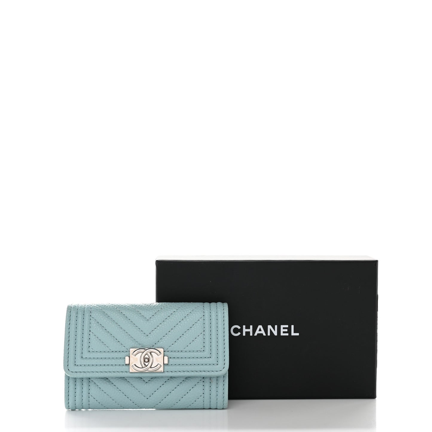 Caviar Chevron Quilted Boy Card Holder Light Blue
