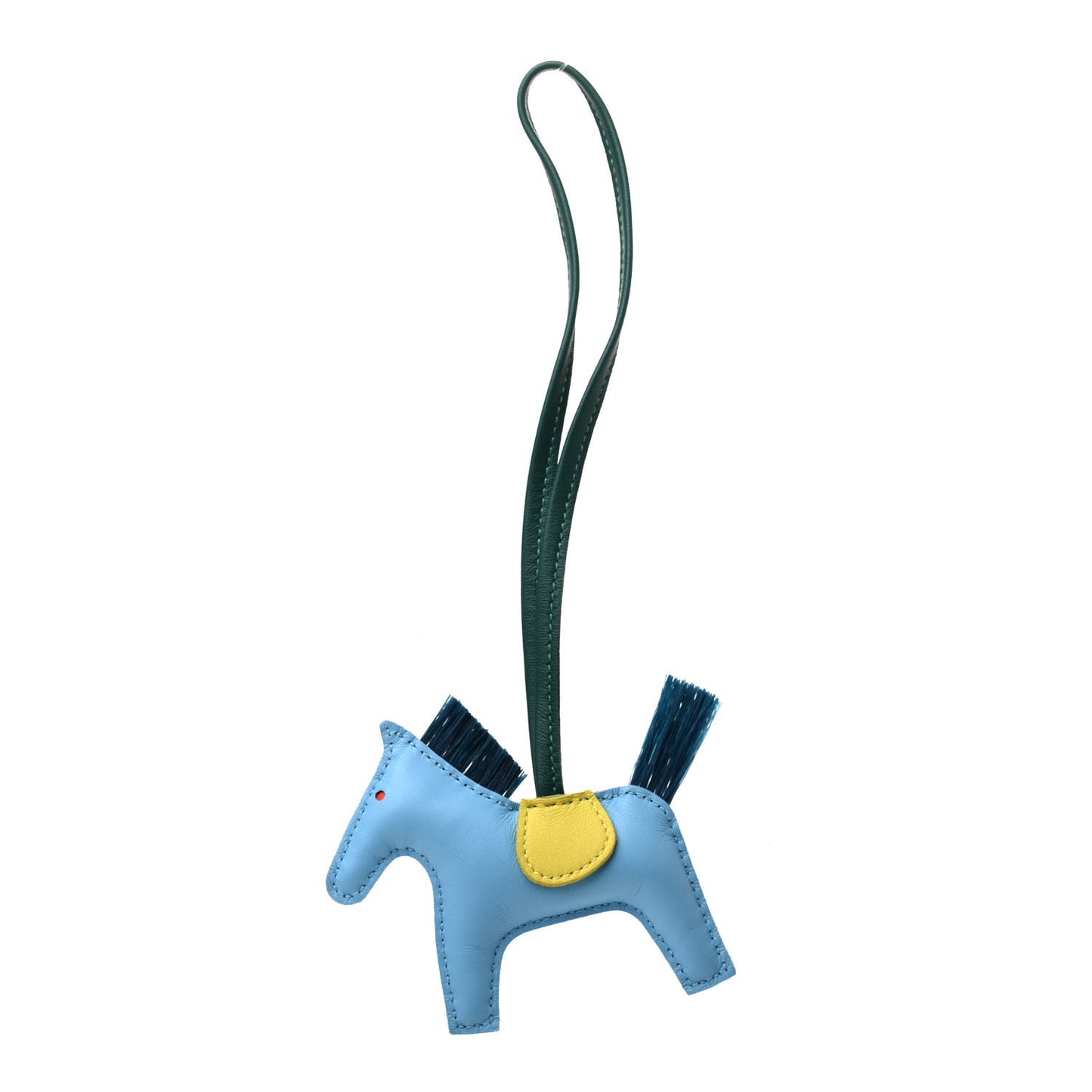Milo Lambskin Horse Hair Grigri Rodeo Horse Bag Charm PM Bleu Celeste Lime Malachite