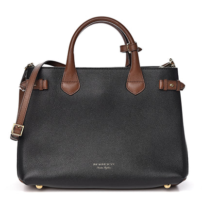 Burberry Grainy Calfskin House Check Two Tone Medium Banner Tote Black Brown 1 of 10