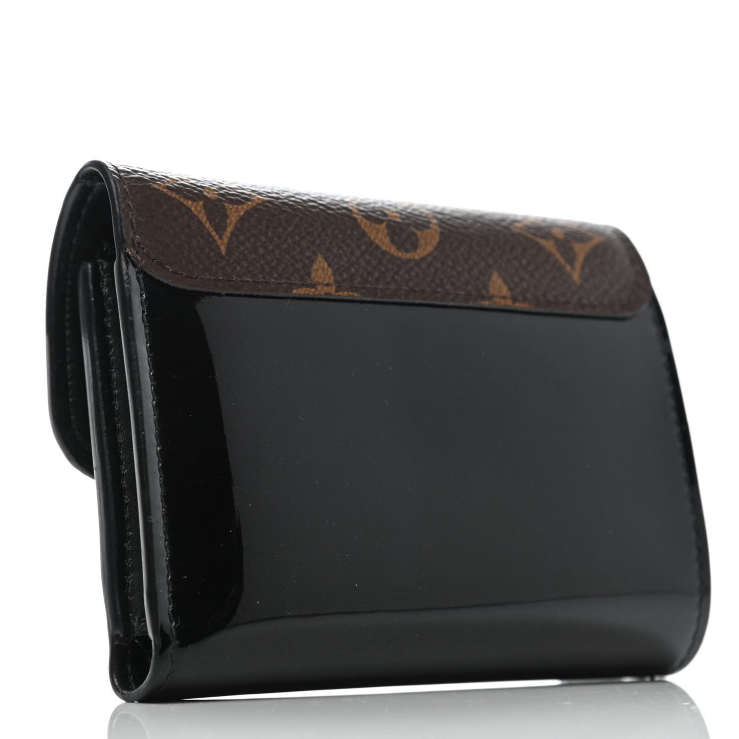 Patent Calfskin Monogram Cherrywood Compact Wallet Black