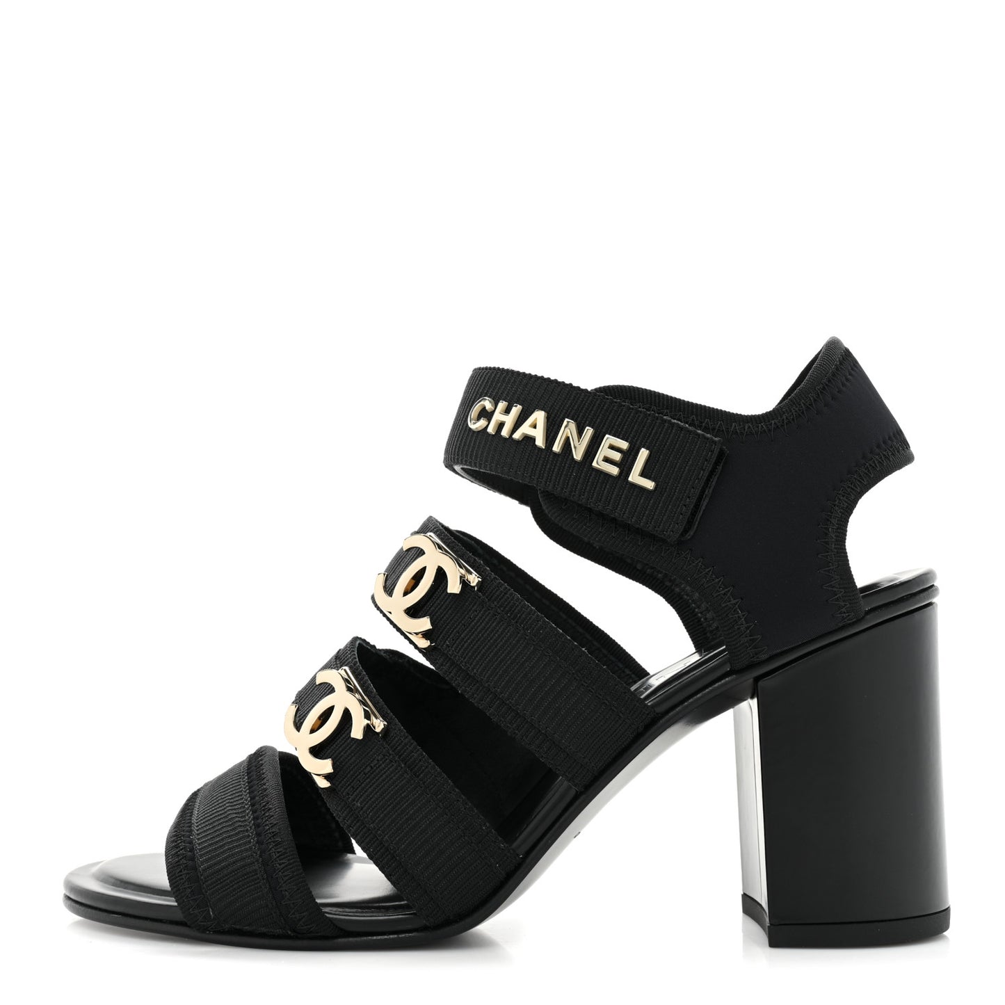 Fabric Metal CC Logo Sandals 36.5 Black