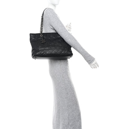 Chanel Calfskin Quilted Large Coco Pleats Tote Black 2 of 14
