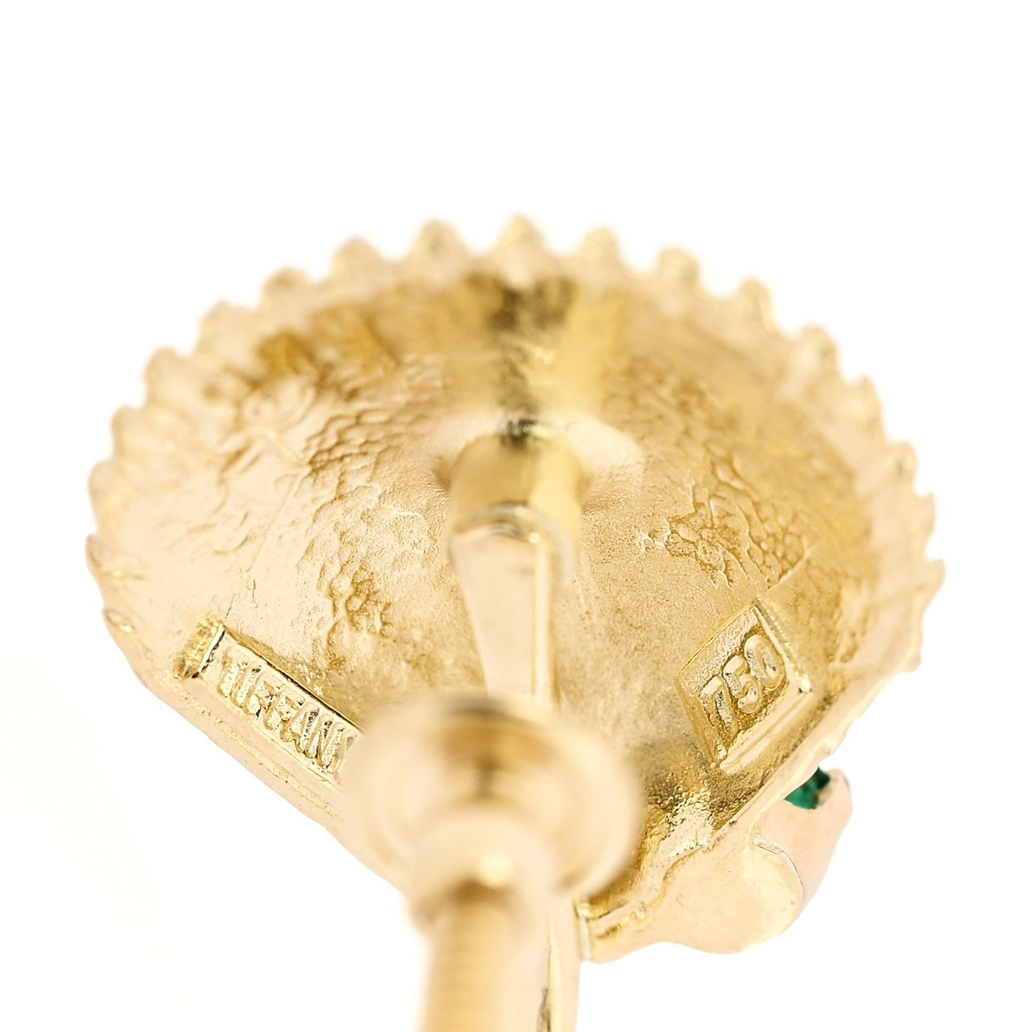 18K Yellow Gold Emerald Seashell Screw Back Earrings