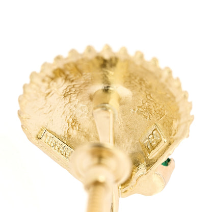 Tiffany 18K Yellow Gold Emerald Seashell Screw Back Earrings 4 of 6