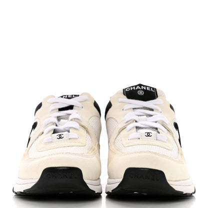Chanel Mesh Suede Calfskin Grained Calfskin Womens CC Sneakers 39.5 White Black 2 of 16