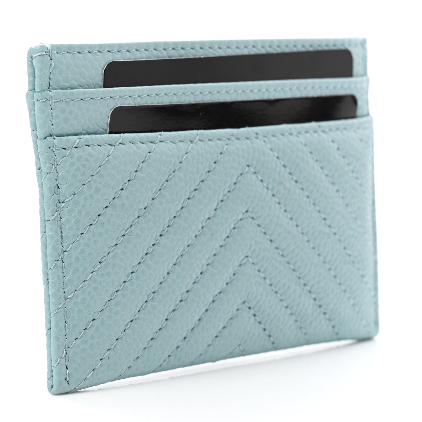 Caviar Quilted Chevron Boy Card Holder Light Blue