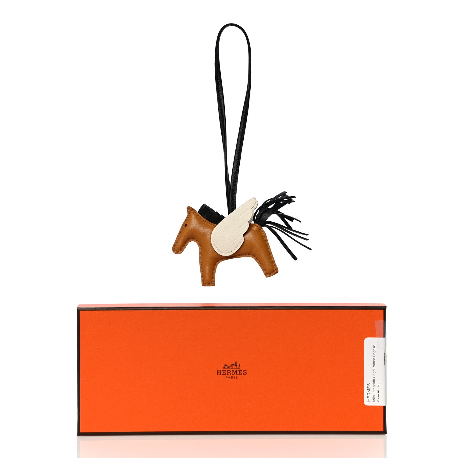 Hermes Milo Lambskin Grigri Rodeo Pegase Horse Bag Charm GM Sesame Black Nata 5 of 5
