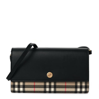 Burberry Calfskin Vintage Check Hannah Wallet with Detachable Strap Black 1 of 7