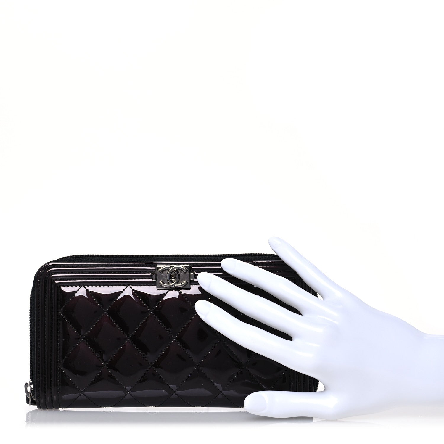 Chanel Patent Calfskin Quilted Boy L-Gusset Zip Wallet Black 2 of 13
