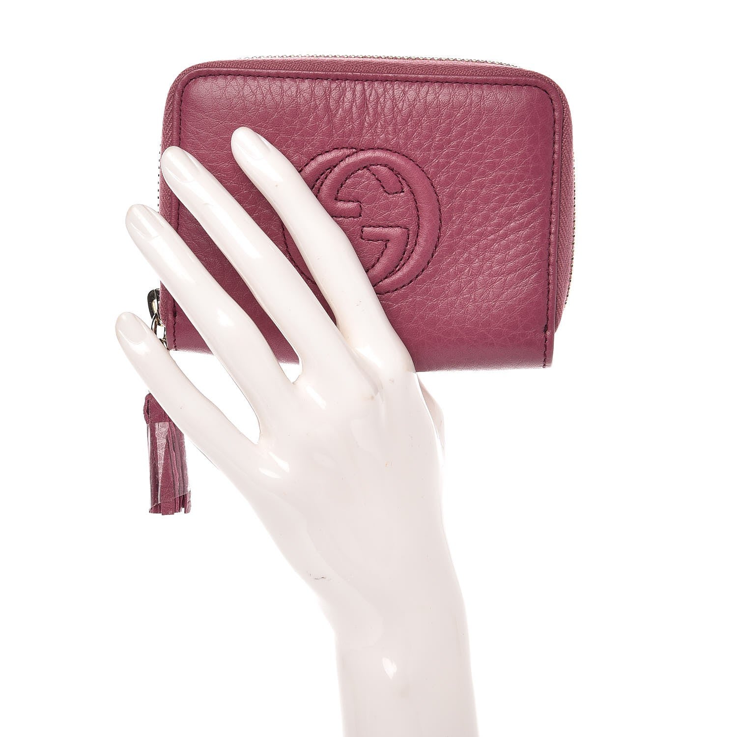 Gucci Pebbled Calfskin Soho Compact Disco Zip Around Wallet Peonia Flower 2 of 8