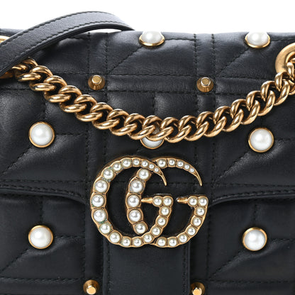 Gucci Calfskin Matelasse Studded Mini Pearly GG Marmont Shoulder Bag Black 7 of 9